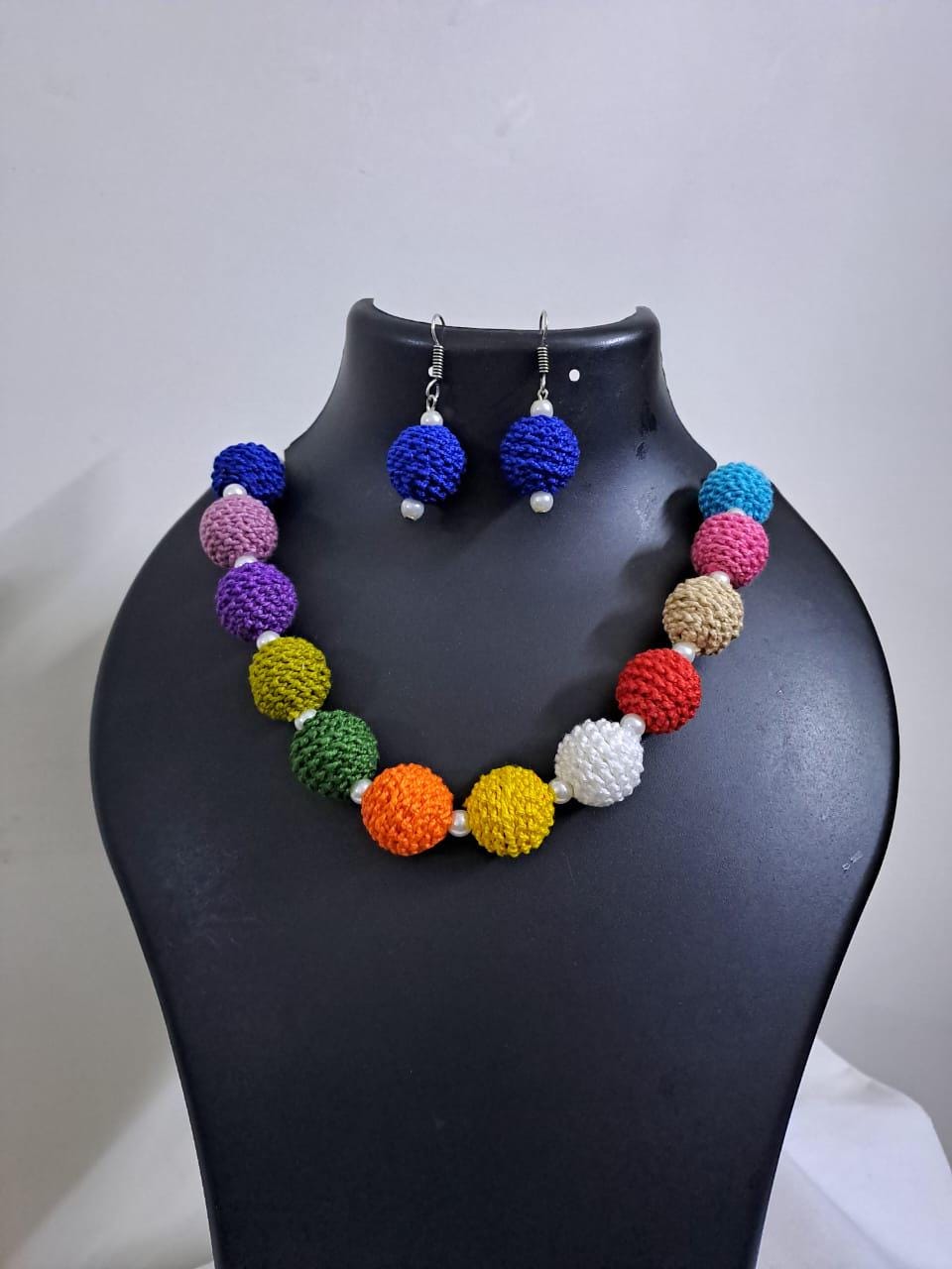 Crochet thread beads necklace set with matching earrings