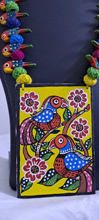 Handpainted fabric necklace set with earrings