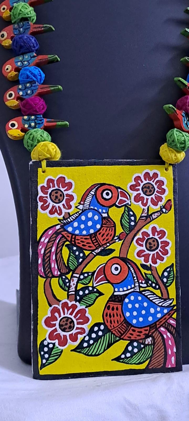 Handpainted fabric necklace set with earrings