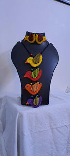 Multi coloured bird necklace and matching earrings