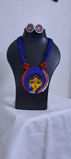 Handpainted fabric necklace set with earrings