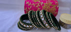 Green colour traditional thread kundan bangles with zari bangle box