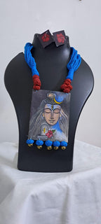 Handpainted fabric jewellery set with matching earrings