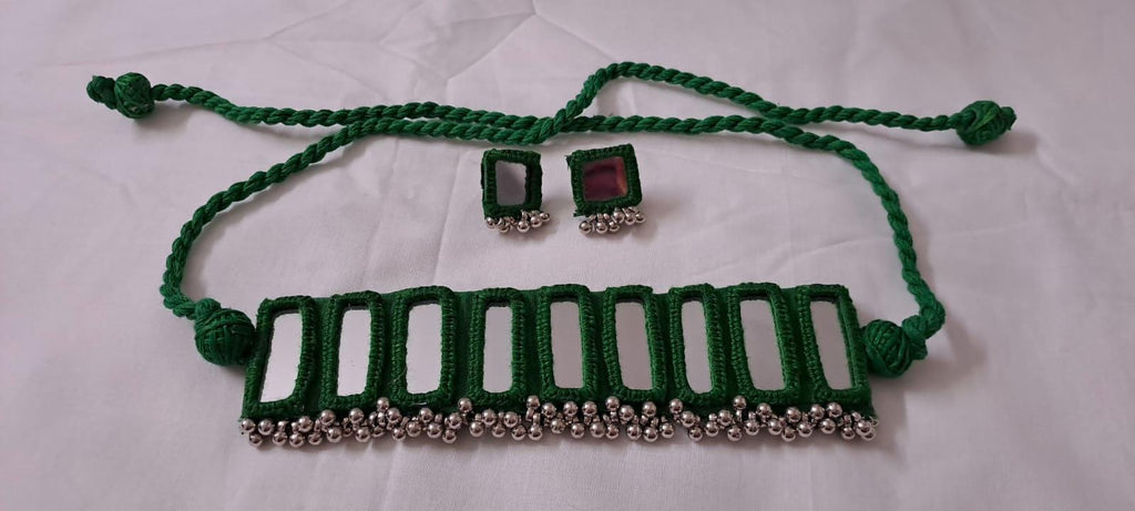 Kutchwork glasswork necklace set with matching earrings