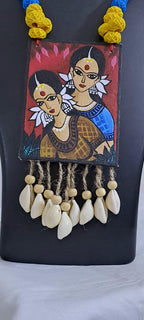 Handpainted fabric jewellery set with matching earrings
