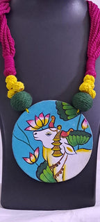Handpainted fabric jewellery set with matching earrings
