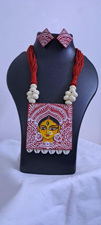 Handpainted fabric necklace set with earrings