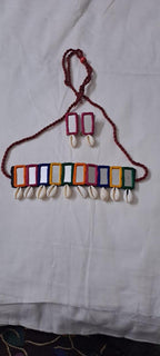 Handmade Kutch Glass work choker necklace with glass work earrings