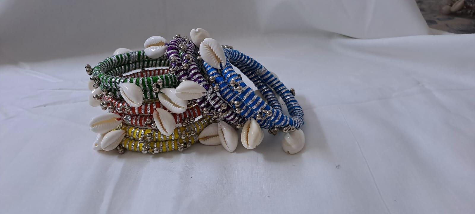 Multi colour traditional zari thread and kori bangles (set of 10 bangles)