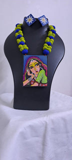 Handpainted fabric necklace set with earrings