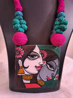 Handpainted fabric jewellery set with matching earrings