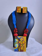 Handpainted fabric jewellery set with matching earrings