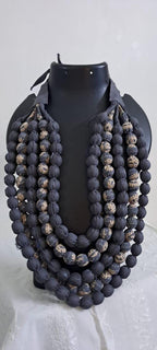 Exclusive multi-layered light grey fabric necklace