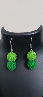 Exclusive 3 layered  green thread beads necklace set with matching earrings