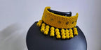 Yellow braided choker necklace set with fringes and matching earrings