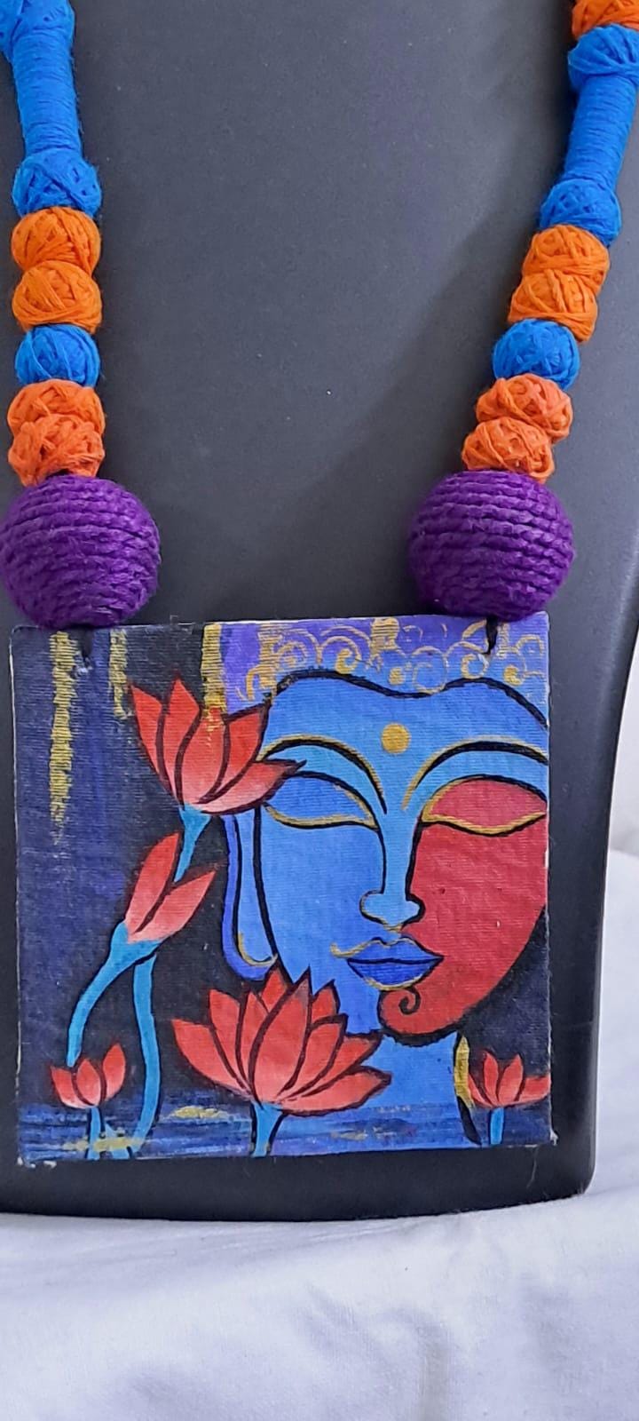 Handpainted fabric jewellery set with matching earrings