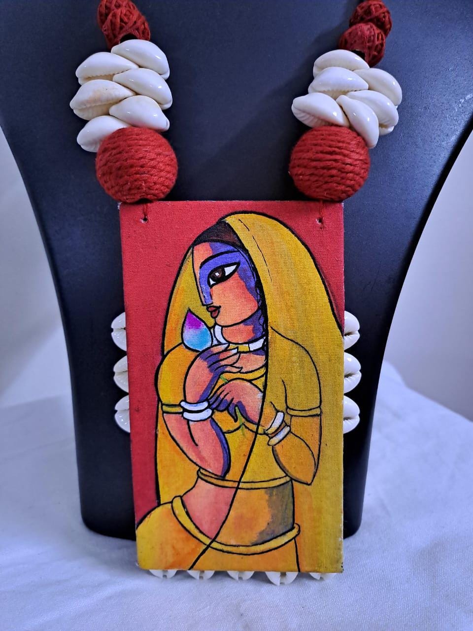 Handpainted fabric jewellery set with matching earrings