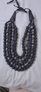Exclusive multi-layered light grey fabric necklace