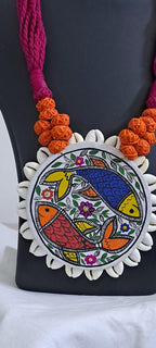 Handpainted fabric jewellery set with matching earrings
