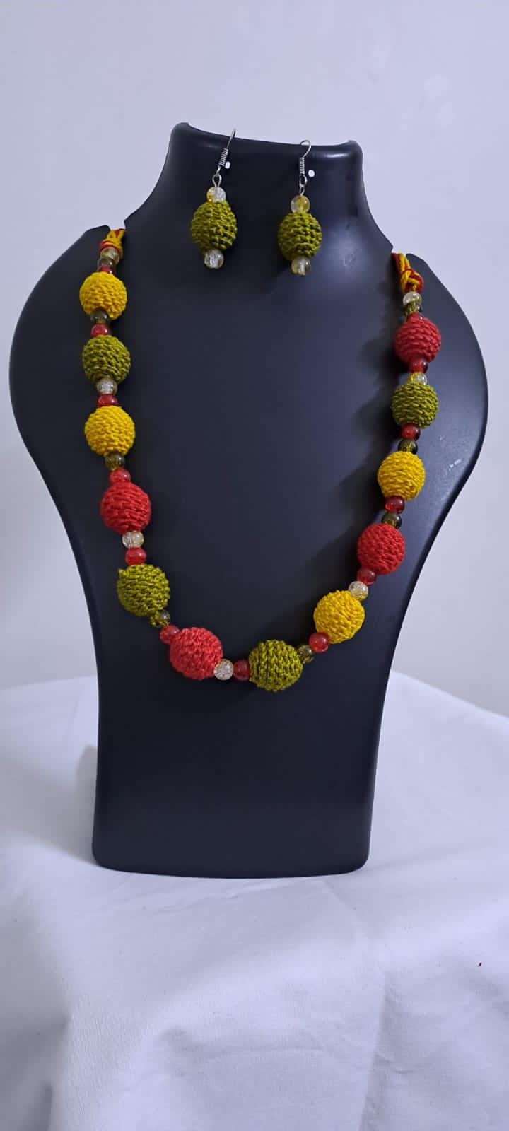 Crochet thread beads necklace set with matching earrings