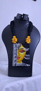 Handpainted fabric necklace set with earrings