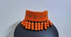 Orange braided choker necklace set with fringes and matching earrings