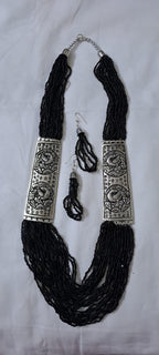 Exclusive silver oxidised set with layers of black seed beads n matching earrings