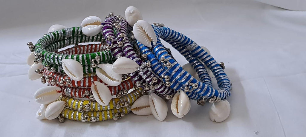 Multi colour traditional zari thread and kori bangles (set of 10 bangles)