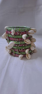 Red and green colour traditional zari thread and kori bangles (set of 10 bangles)