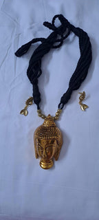 Black thread necklace with oxidised golden buddha pendant