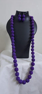Exclusive purple colour thread beads long necklace set with matching earrings