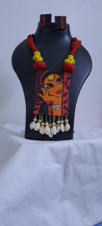 Handpainted fabric necklace set with earrings