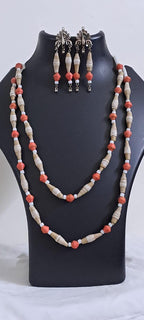 Red n brown paper beads necklace set