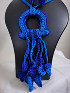 Crochet thread necklace set with fringes and matching earrings