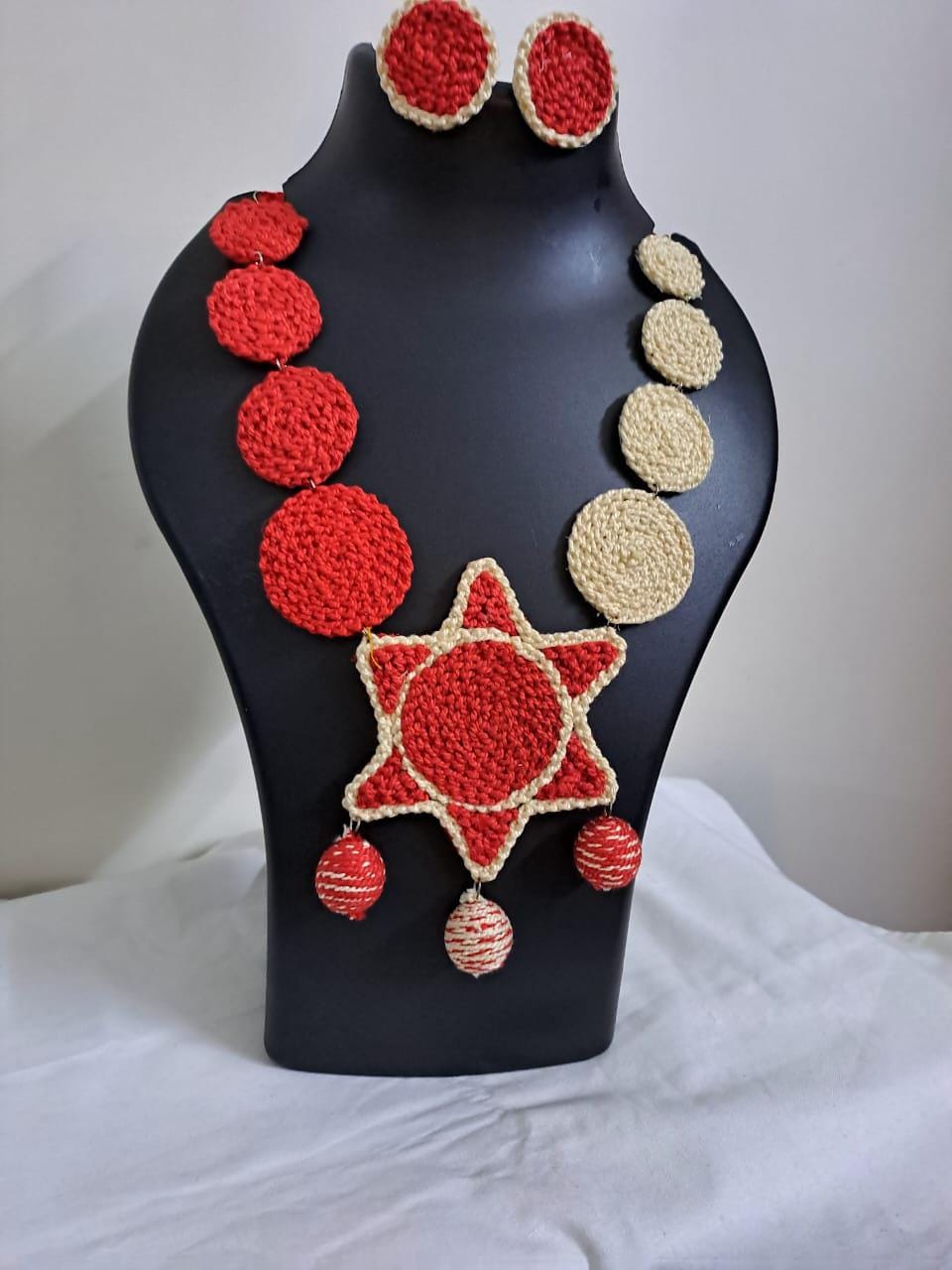 Handmade crochet jewellery set with star pendant n matching earrings