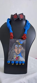 Handpainted fabric jewellery set with matching earrings