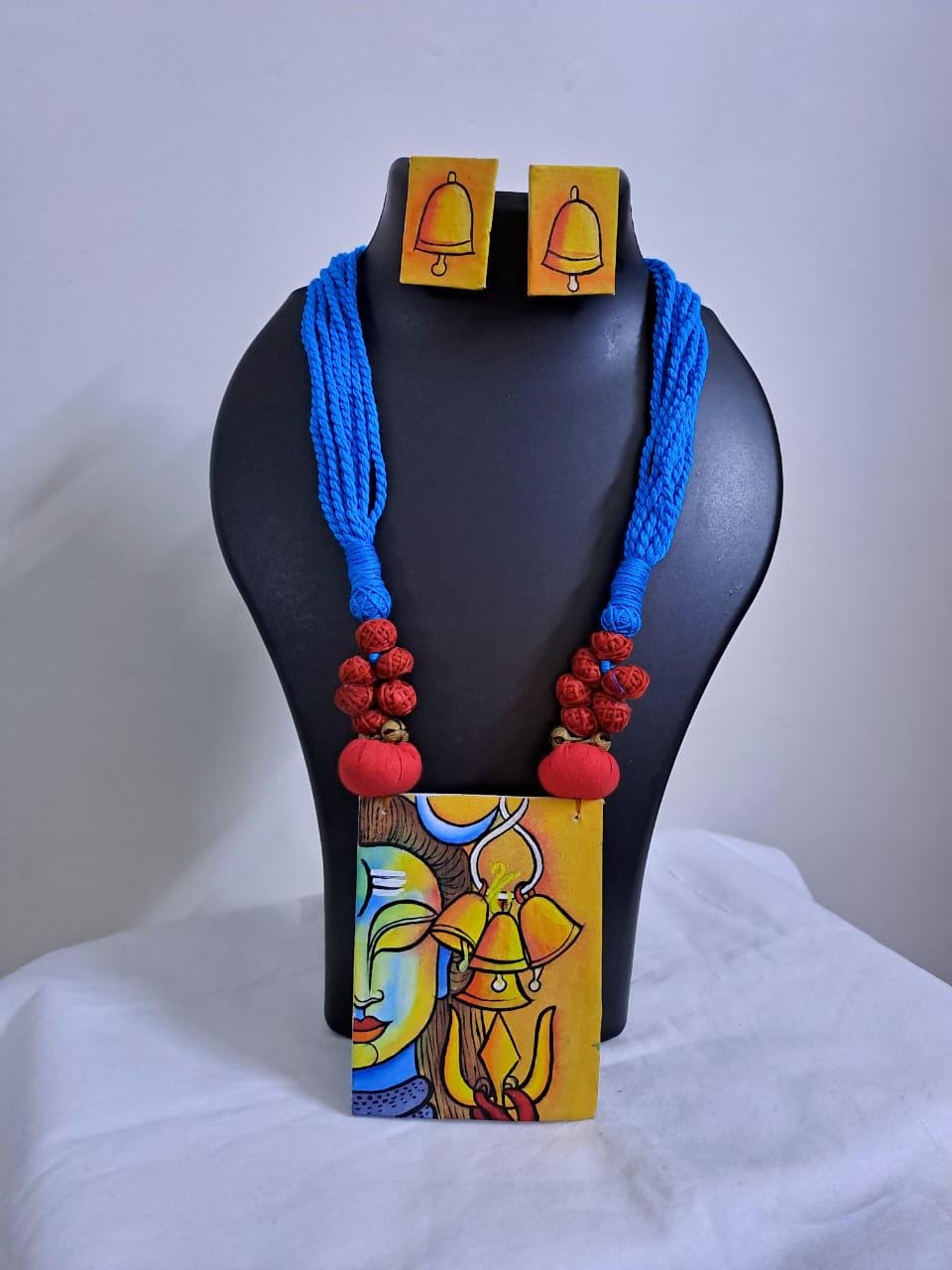 Handpainted fabric jewellery set with matching earrings
