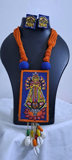 Handpainted fabric necklace set with earrings