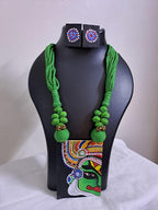 Handpainted fabric jewellery set with matching earrings