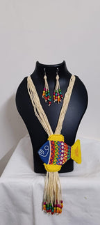 Multi colour thread fish pendant Jewellery. set with matching thread earrings