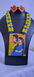Handpainted fabric necklace set with earrings
