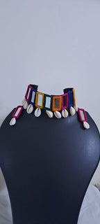 Handmade Kutch Glass work choker necklace with glass work earrings