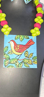 Handpainted fabric jewellery set with matching earrings