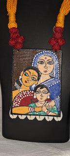 Handpainted fabric necklace set with earrings