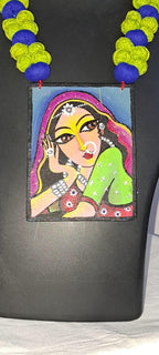 Handpainted fabric necklace set with earrings