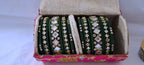 Green colour traditional thread kundan bangles with zari bangle box