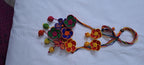 Multi colour flower thread necklace with thread bead fringes and matching earrings