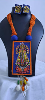 Handpainted fabric necklace set with earrings