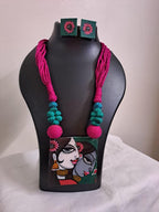 Handpainted fabric jewellery set with matching earrings