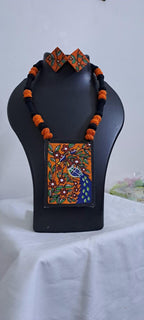 Handpainted fabric jewellery set with matching earrings